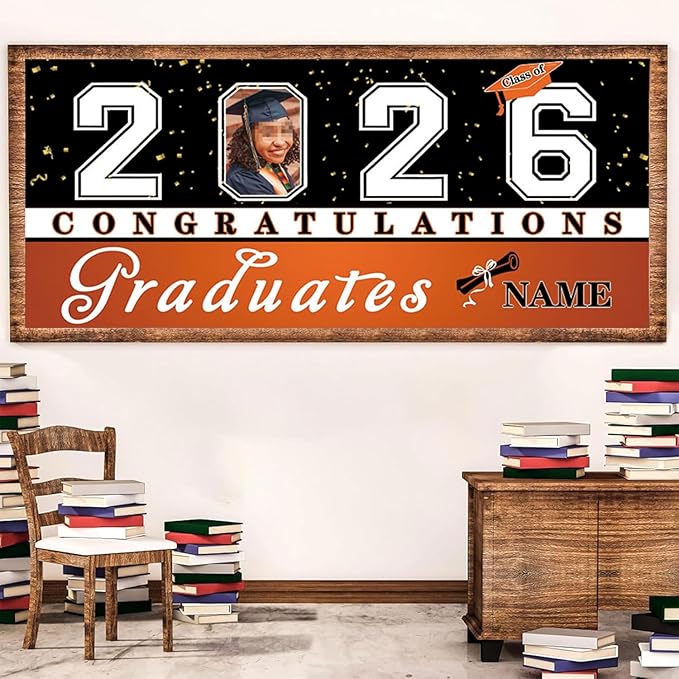 Custom Photo Graduation Garage Door Banner Personalized 2026 Grad Banner 7x16ft Porch Door Sign Decoration Outdoor Photo Booth Backdrop Party Supplies(Orange)