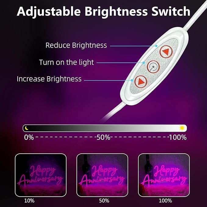 Happy Anniversary Led Neon Sign For Wedding Backdrop 19.6"X 9.8" Neon Lights for Bedroom,Living,Home Bar Valentine'S Day Wife Husband Parents Anniversary Decor (pink)