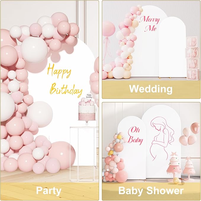 GRENTY Metal Arch Backdrop Stand and Cover Set 7.2FT/6FT, Wedding Arch Frame with Spiral Rotating Joint and 2 Wrinkle-Resistant Cover for Birthday, Anniversary, Wedding, Party, Baby Shower