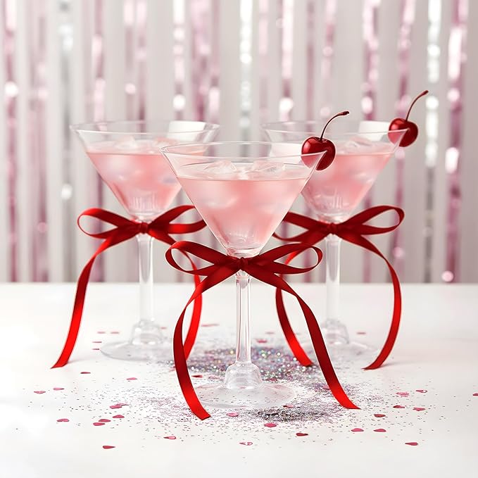 Maxdot 30 Set A Tini Bit Older Birthday Party Supplies 5 oz Espresso Martini Glasses Plastic Mini Champagne Tower with Bows for Espresso Martini Bachelorette Decoration Tiny Bar (Red)
