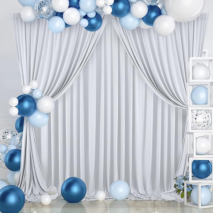 20 ft x 10 ft Wrinkle Free Silver Backdrop Curtain for Parties, Polyester Silver Grey Backdrop Drapes 4 Panels 5x10ft for Baby Shower Photoshoot Engagement Wedding Birthday Photography Background