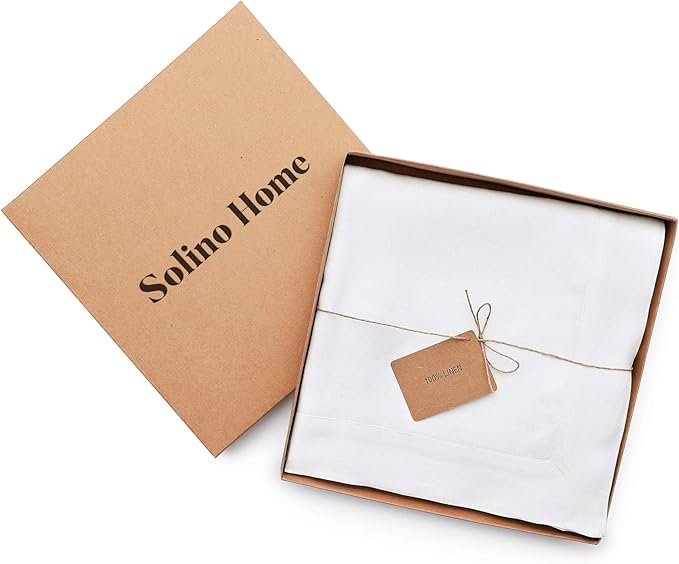 Solino Home Linen White Tablecloth 60 x 132 Inch - 100% Pure Linen Rectangular Tablecloth - Machine Washable Table Cloth for Winter, Valentines, Spring, Easter - Fete