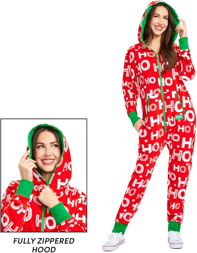 Tipsy Elves Christmas Onesies for Adults - Comfy Unisex Matching Holiday Jumpsuits with Convenient Pockets