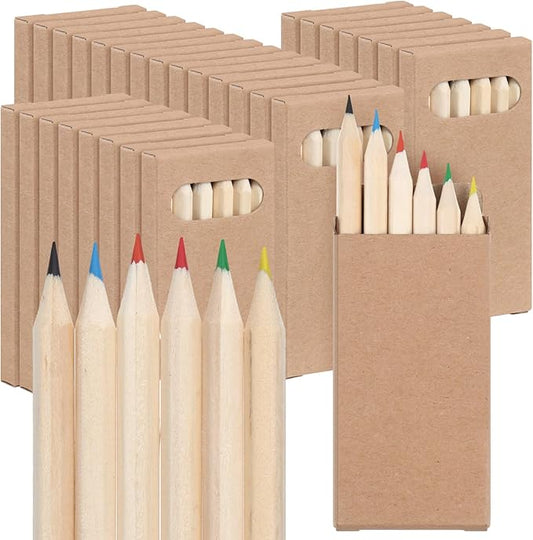Ctosree 70 Packs Mini Colored Pencils Bulk 3.5'' Coloring Drawing Pencil in Kraft Boxes Valentine's Day Gift for Kids Adult Classroom 100th Day of School Painting Birthday Party Favor, 6 Per Pack