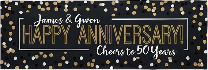 Let's Make Memories Personalized Banner - Party Decorations - Wedding, Anniversary, Engagement - Customized Banner - Celebration - Any Text - Indoor/Outdoor Vinyl - Black & Gold - 8 ft