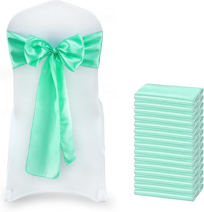 VDS Satin Chair Sashes Chair Cover Back Tie Sateen Bows Ribbon for Wedding Birthday Graduation Engagement Ceremony Event Party Banquet Venue Hotel All Dining Chair Decoration (300PC) (Mint)