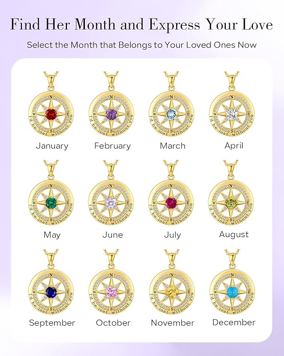 S925 Necklace Gift for Wife |Compass Jewelry |Women Anniversary |Sterling Silver |Girlfriend Birthday Gifts for Her Valentines |I'd be Lost without You |Jewel 18K Gold