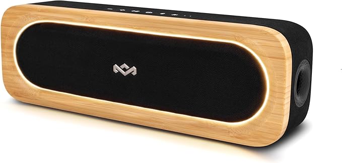 House of Marley Get Together 3 Bluetooth Speaker, 10Hr Playtime, USB-C Fast Charging, EQ Sound Modes, Ambient LED Light, 30m Wireless Range, Bamboo & Rewind Fabric Design (Signature Black)