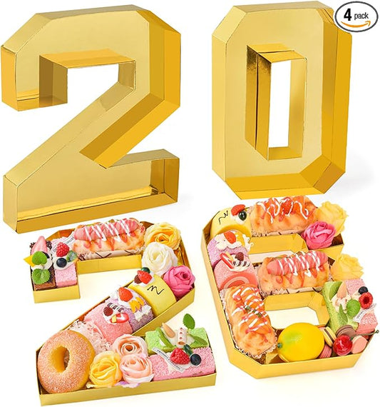 2026 Set Cardboard Number for Charcuterie 10.2'' Gold Fillable Tray Charcuterie Paper Box for Graduation Anniversary Birthday New Year Party Decorations Chocolate Cookies Goodie Cupcake Box