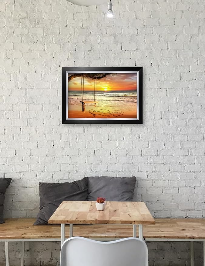 IPIC - "Eternal Love Personalized Framed Wall Art, Custom Beach Sunset Scene with Names and Date in Sand, A Personalized Gift for Couple, Wedding, or Anniversary, Coastal Home Decor