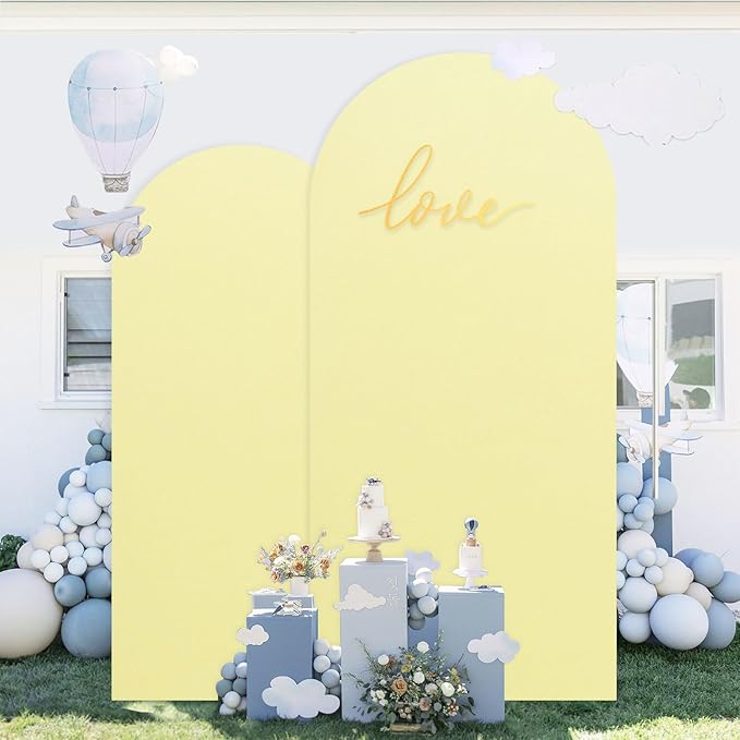 Yellow Arch Cover 7.2ft, 6ft Wedding Arch Stand Cover Yellow Arch Covers Set of 2 Round Top Chiara Backdrop Covers Arch Spandex Cover Stretchy Fabric for Birthday Balloon Party Decoratioin