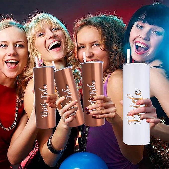 10 Pack Bride to Be Skinny Tumbler | 20 oz Bride Tribe Stainless Steel Wine Tumblers | Engagement Wedding Gifts Bridesmaids Mugs Bachelorette Party Supplies & Games