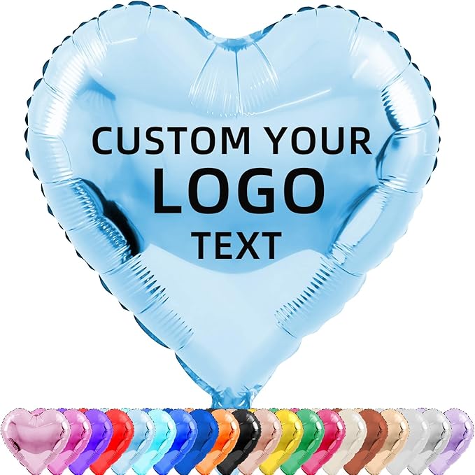 Custom Foil Balloons – Personalized Round & Heart Shaped Balloons for Logo, Text or Photo – Event, Birthday, Wedding, Business Promotion (heart, 20)