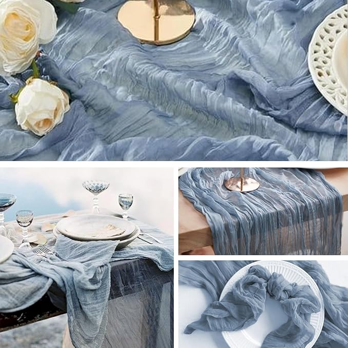 16 Pack 10Ft Cheesecloth Table Runners – Boho Gauze Vintage Table Decor, 120 Inch Long Rustic Cheese Cloth Runner for Wedding, Bridal Shower, Birthday, Romantic Party (Dusty Blue, 24" x 120"-16Packs)