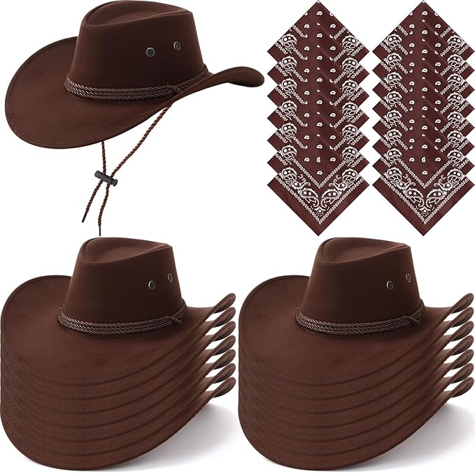 Coume 30 Pieces Western Cowboy Hat Costume Accessories Paisley Bandanna Set Cowgirl Hats Bulk for Adult Women Men Dress Party