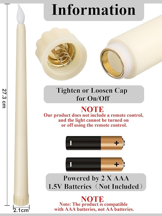 Retisee 100 Pcs 11 Inch Flameless Taper Candles LED Candles Bulk Battery Operated Taper Candle Flickering LED Candlesticks for Valentines Birthday Wedding Party Decor (Classic Style,Ivory)