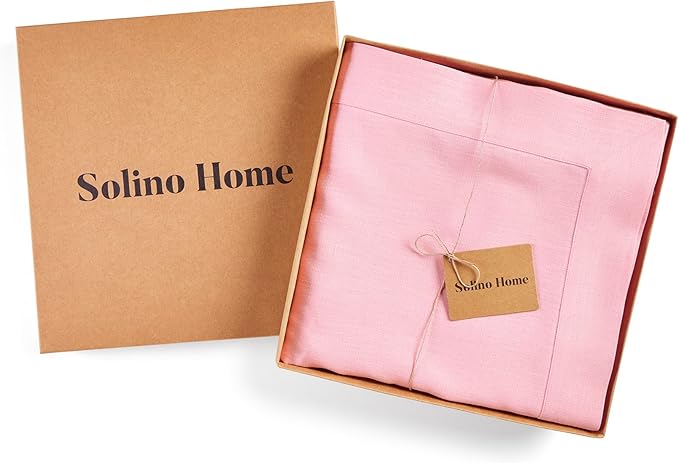 Solino Home Linen Tablecloth 60 x 90 Inch - 100% Pure Linen Pink Lemonade Table Cloth for Rectangle Tables - Fete, Machine Washable Tablecloth for Valentines, Spring, Easter