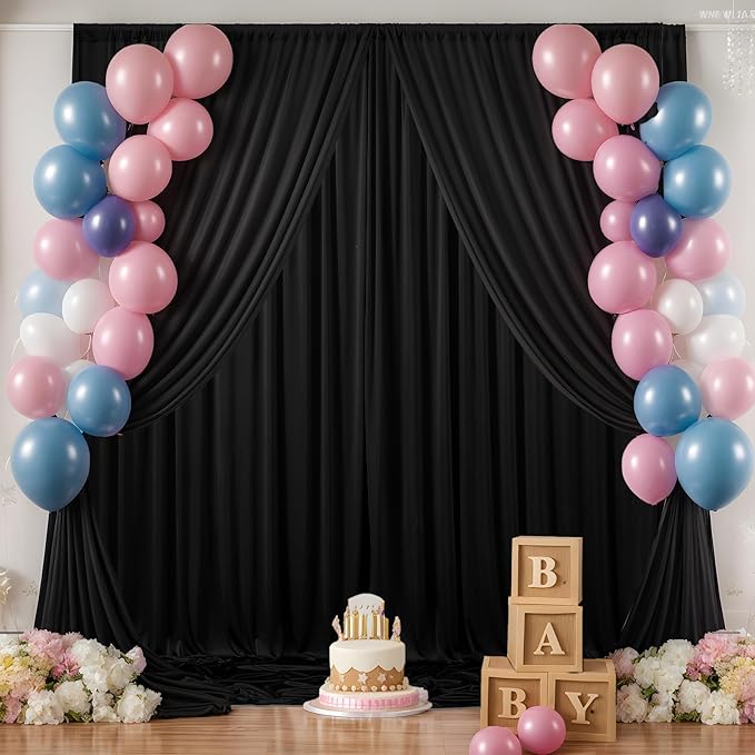 30ftx8ft Wrinkle Free Black Backdrop Curtains for Parties, 6 Panels 5×8ft Soft Silky Polyester Drapes for Backdrop Decor Party Graduation Halloween Wedding Photo Photograhy Stage Background Curtain