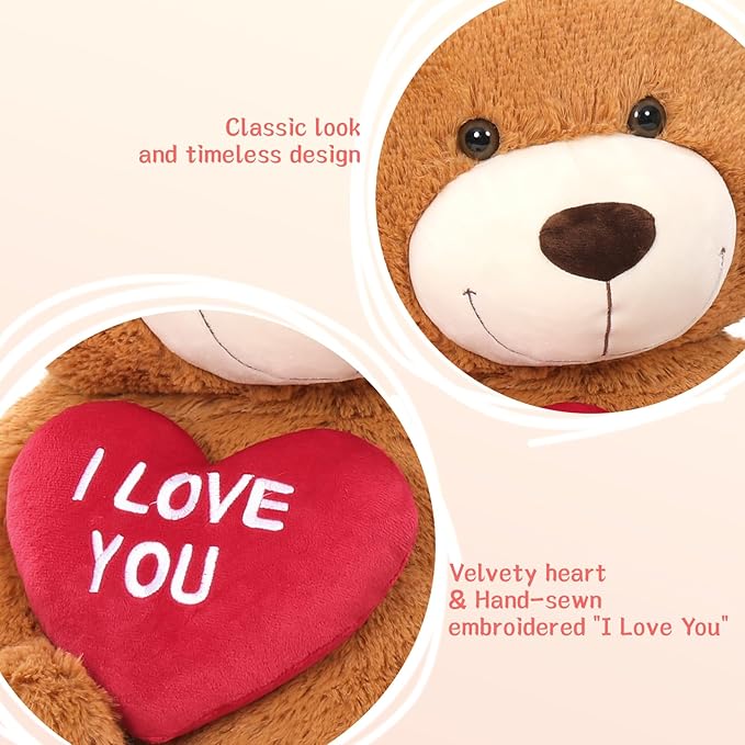 Giant Teddy Bear Stuffed Animal 52" - Big Teddy Bear with Heart - Large I Love You Teddy Bear Plush Toys for Kid Christmas Birthday - Valentines Bear Gift for Girlfriend