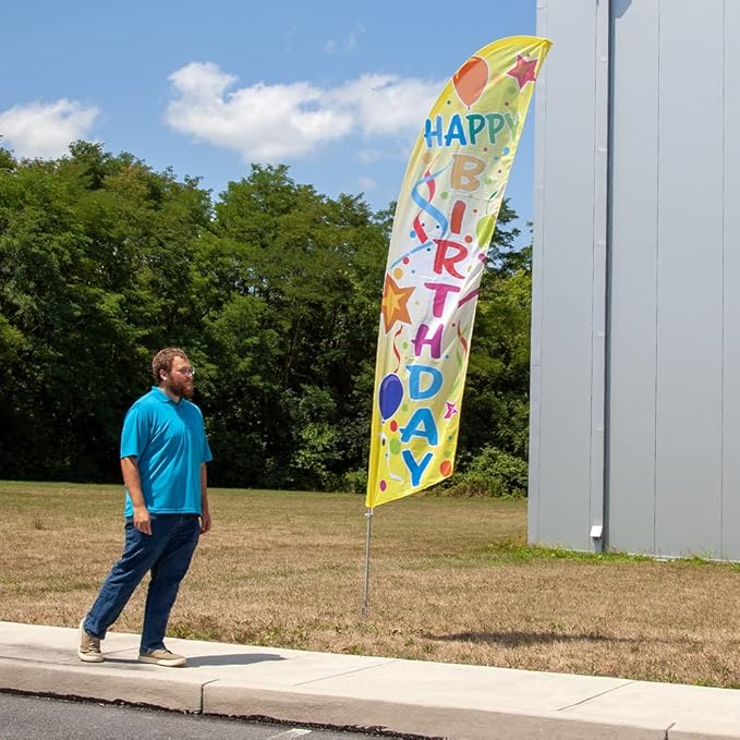Vispronet Premium Happy Birthday Feather Flag Kit – 13ft Pole Set, Ground Stake, and Pole Sleeve Bag – Great for Birthday Celebrations, Parties, Stores, and Venues – Printed in The USA…