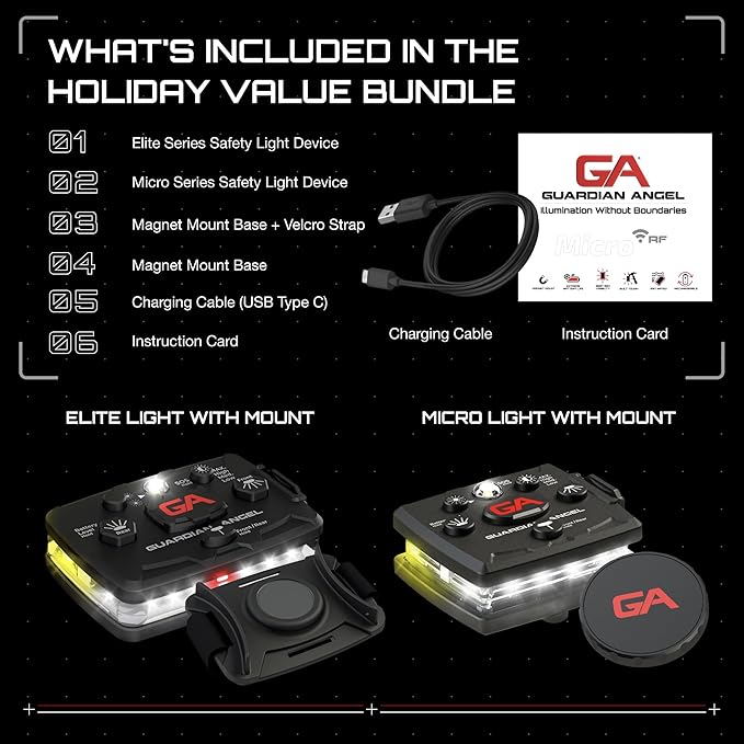 Safety Light Value Bundle (2 Pack) – Elite (White Front & Yellow Rear) + Micro (White Front & Yellow Rear) – Hands-Free LED Flashlights for Construction, Utility, Roadside & Outdoor Safety