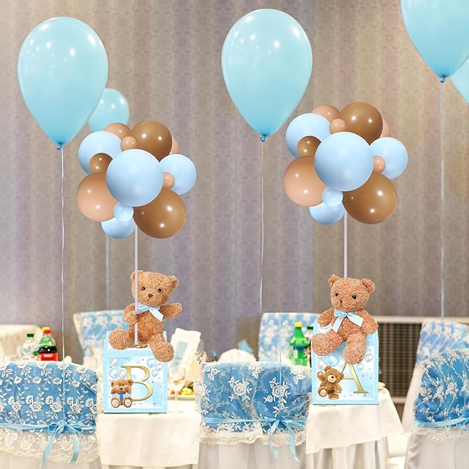 Lenwen 6 Sets Baby Letter Boxes Decorations Table Centerpieces for Baby Shower Gender Reveal,Bear Stuffed Animals Balloon with Stand Plush Toy Boxes for Birthday Party Wedding(Bear,Blue)