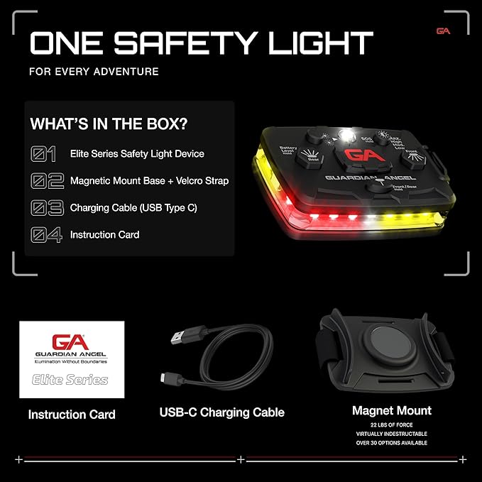 Guardian Angel Elite Series Safety Light - (Red/Yellow Front & Red/Yellow Rear) - Rechargeable, Magnetic, Hands-Free Wearable LED Light for First Responders, Firefighters, Rescue Ops & Industrial PPE