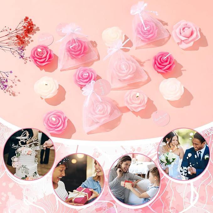 Treela 50 Set Flower Candles Wedding Favor for Guests Mini Pink Rose Shaped Tealight Candles for Return Gift Wedding Birthday Bridal Shower Housewarming Party