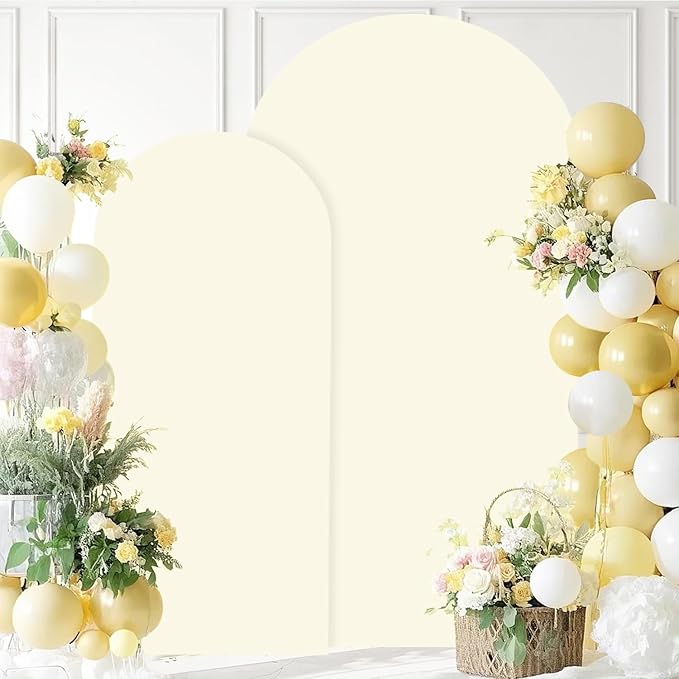 Ivory Arch Cover 2 Set 6FT 7.2FT Wedding Arch Backdrop Cover Spandex Fitted Wedding Arch Stand Covers 2-Sided Arched Covers for Bridal Shower Wedding Birthday Party Ceremony Decorations