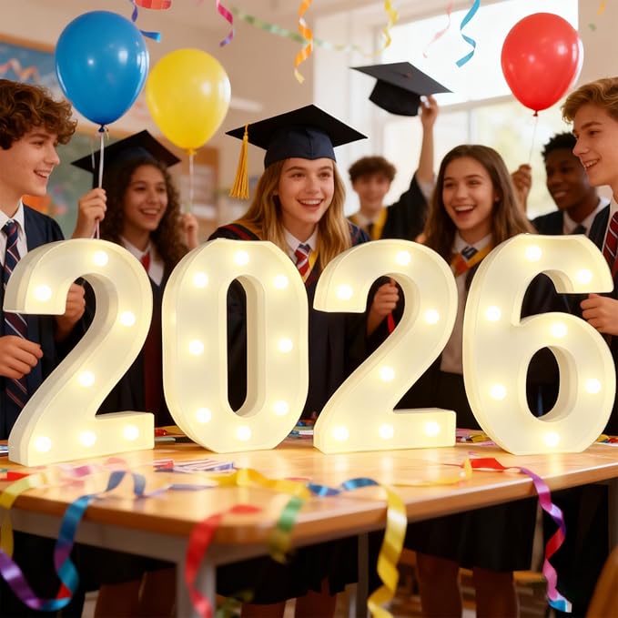 Pooqla Light Up Numbers 2026, Giant Marquee Numbers for New Year Decorations, 2026 Graduation Decorations for High School Seniors College Class of 2026 Party Classroom Decoration, Warm White