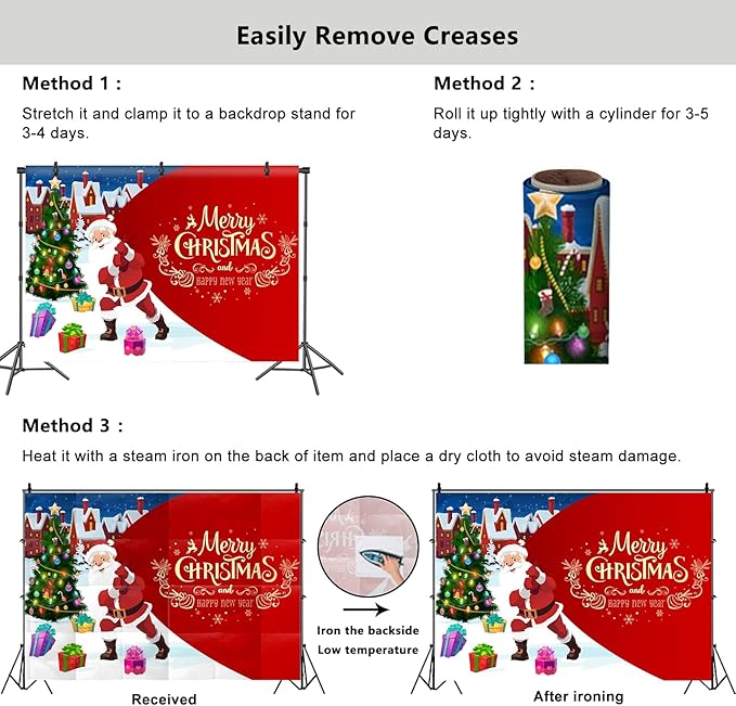 YongFoto Merry Christmas Backdrop 12x10ft Christmas Tree Santa Claus's Gift Snow Town Photography Background Happy New Year Xmas Eve Family Party Banner Room Decor Photoshoot Wallpaper Photo Booth