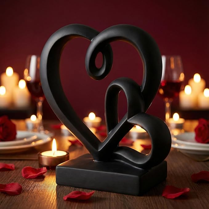 Valentine's Day Wedding Anniversary Couples Gifts-Two Hearts Decor Resin Statue,1st to 50th for Her/Him,Engagement Present, Shimmering Love Symbol for Couple, Romantic Home Accent