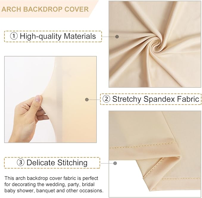 Wedding Arch Stand and Cover Set 6FT 6.6FT 7.2FT Wedding Arch Stand Beige Arched Cover Balloon Stand Frame Chiara Backdrop Covers for Birthday Party Bridal Baby Shower Banquet Decor