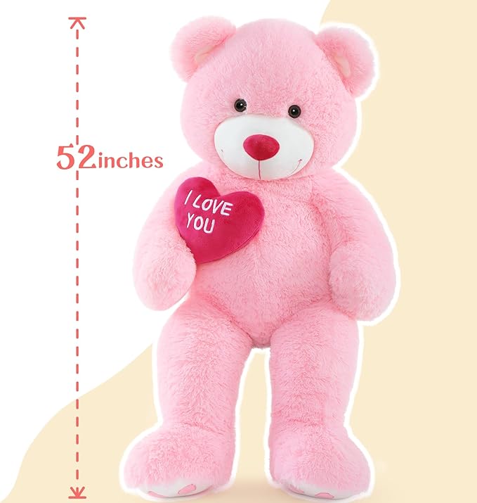 Giant Teddy Bear 52" - Big Stuffed Animal with Heart - Large I Love You Teddy Bear Plush Toys for Kid Christmas Birthday - Valentines Bear Gift for Girlfriend Wedding