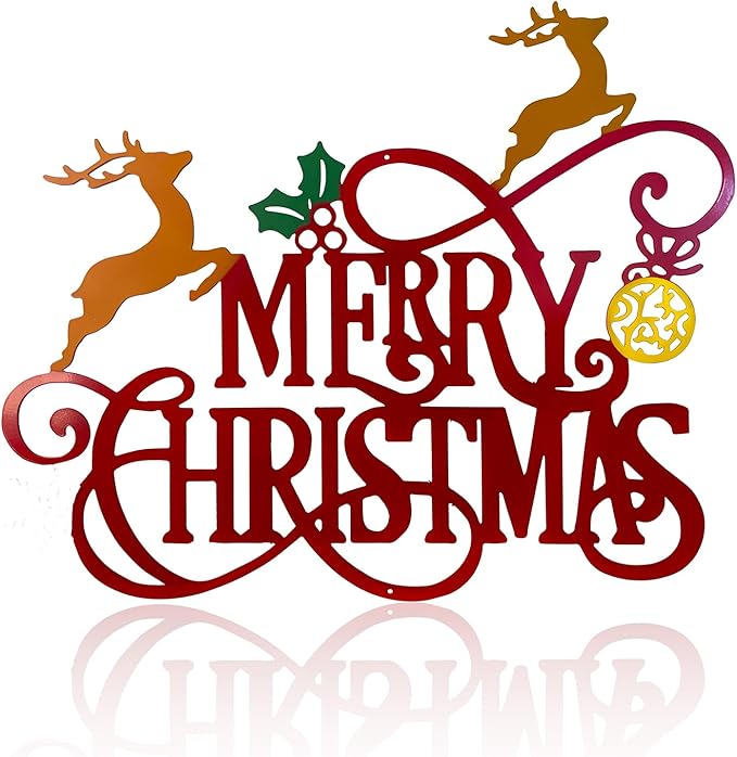 Metal Merry Christmas Wall Decor Christmas Sign Letter Decorative Hanging Plaque Suitable For Indoor Outdoor Room Yard Holiday Decoration