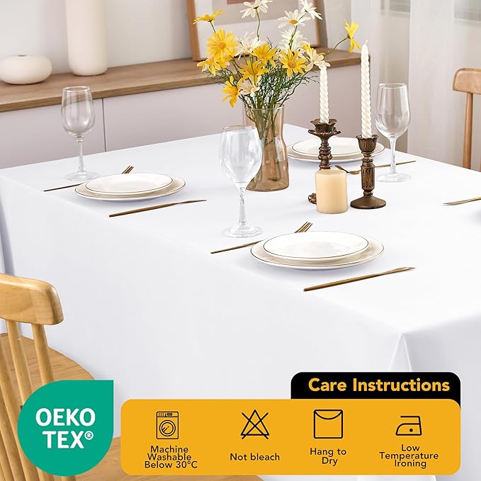 10-Pack White Tablecloths for Rectangle Tables, 54 x 108 Inches, Stain-Resistant Polyester Fabric for 6 Foot Tables - Washable Table Covers for Weddings, Banquets, Birthday Parties, Events