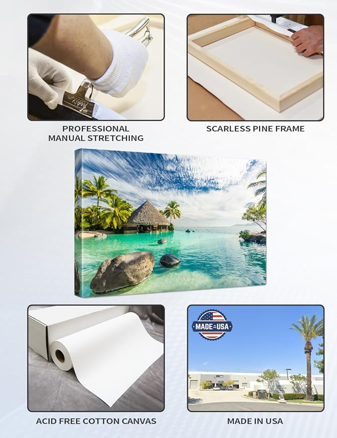 IPIC - "Tropical Memories Personalized Canvas Wall Art, Custom Beach Canvas Print with Name and Date on Rock, A Personalized Gift for Couple, Wedding, or Anniversary, Coastal Home Decor