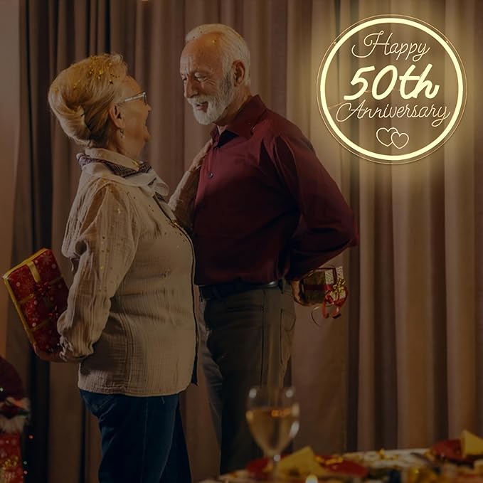 50th Anniversary Neon Sign Dimmable Happy Anniversary Sign Wedding Anniversary Decorations Led Sign Best 50th Gifts for Parents Couples(11.26")