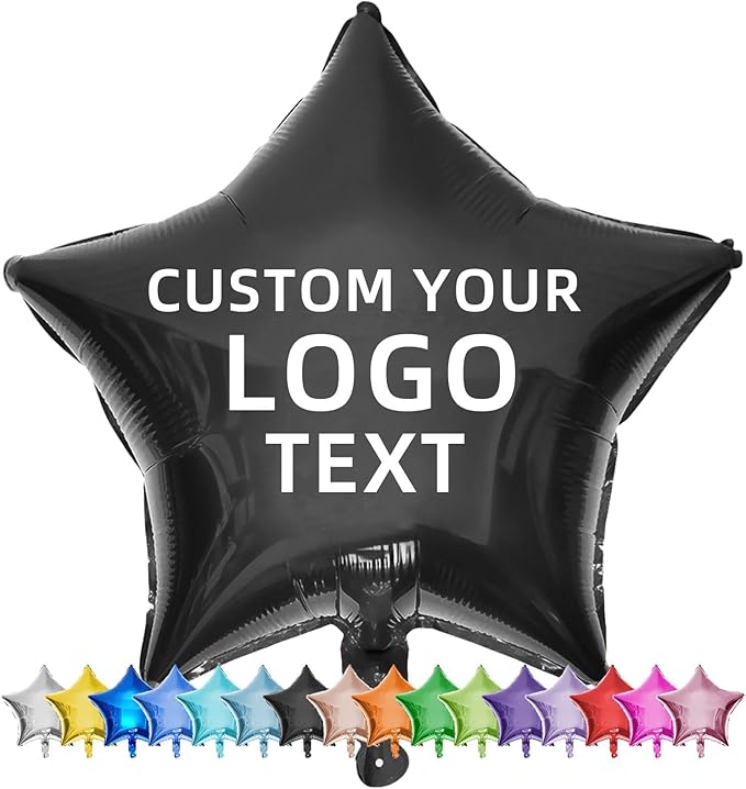 Custom Foil Balloons – Personalized Round & Heart Shaped Balloons for Logo, Text or Photo – Event, Birthday, Wedding, Business Promotion (star, 50)