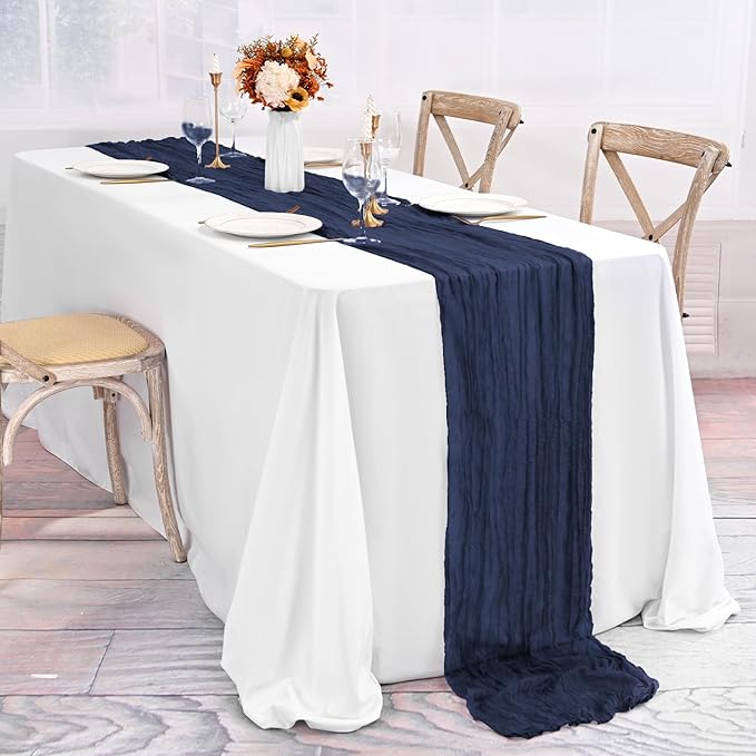 30 Pack Navy Blue Table Runner 10Ft Cheesecloth Table Runner Boho Gauze Table Runners Romantic Long Cheese Cloth Sheer Fabric Table Runners for Wedding Party Bridal Shower