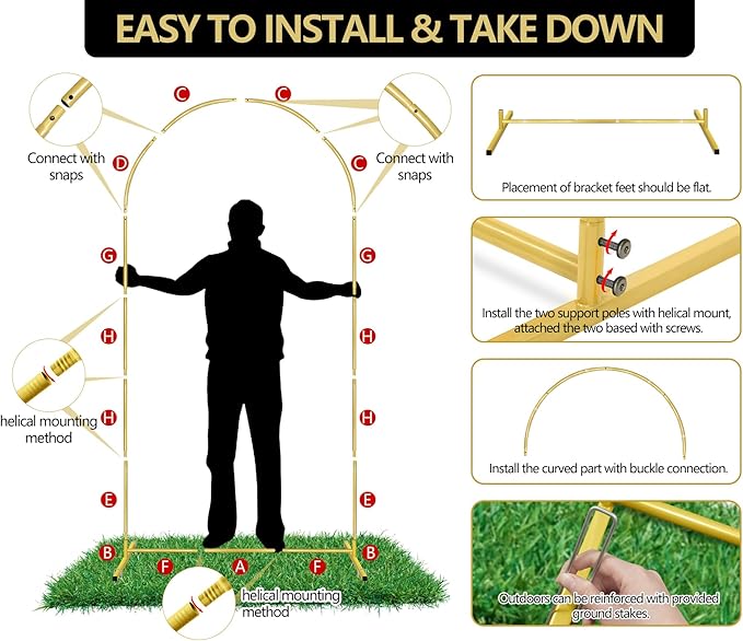 Wedding Arch Backdrop Stand Set of 2 Gold Metal Balloon Arch Stand 7.2FT & 6.6FT Backdrop Frame for Birthday Party Wedding Ceremony Graduation Bridal Baby Shower Event Decor