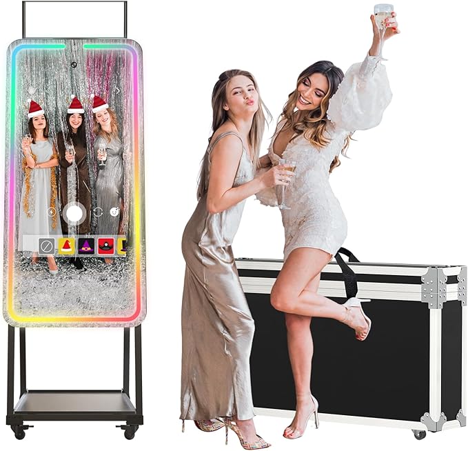 MWE Magic Mirror Photo Booth Machine Touch Screen with Printer,12MP 4K HD Camera,RGB Surround Light Music Sync,Professional Photography Light,Dual System,Software APP Remote Control (47in)