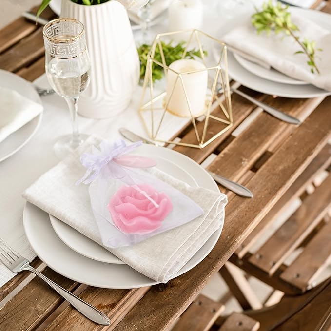 Treela 50 Set Flower Candles Wedding Favor for Guests Mini Pink Rose Shaped Tealight Candles for Return Gift Wedding Birthday Bridal Shower Housewarming Party