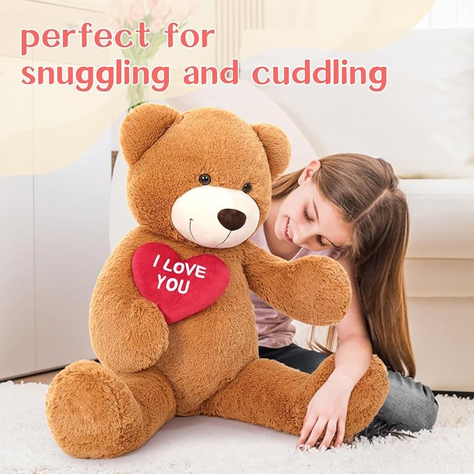 Red Heart Giant Teddy Bears, Big Teddy Bear Stuffed Animals with Embroidered I Love You for Girlfriend, Valentines Fluffy Teddy Bear Birthday Gifts 36 inches