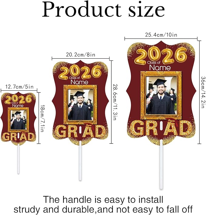 Personalized Graduation Double Sided Face Fan Class of 2026 Customized Graduation Head Face Cutout with Handle Fun Photo Prop Supplies(A-Maroon and Gold,24pcs)