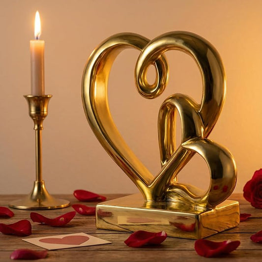 Valentine's Day Wedding Anniversary Couples Gifts-Two Hearts Decor Resin Statue,1st to 50th for Her/Him,Engagement Present, Shimmering Love Symbol for Couple, Romantic Home Accent