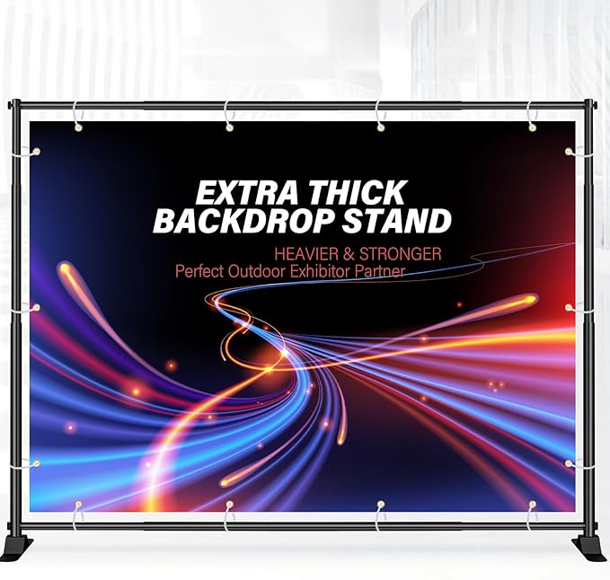 10 x 8 Backdrop Banner Stand with Extra Thick Tubing, Heavy Duty Adjustable Step and Repeat Stand for Photography, Portable Trade Show Banner Frame with Carring Bag