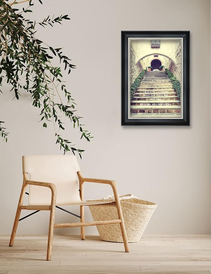 IPIC - Love You Every Step, Personalized Framed Wall Art with Names and Date on, Giclee Prints with Solid Wood Frame, Customized Gift and Memorial Gifts for Wedding Anniversary.