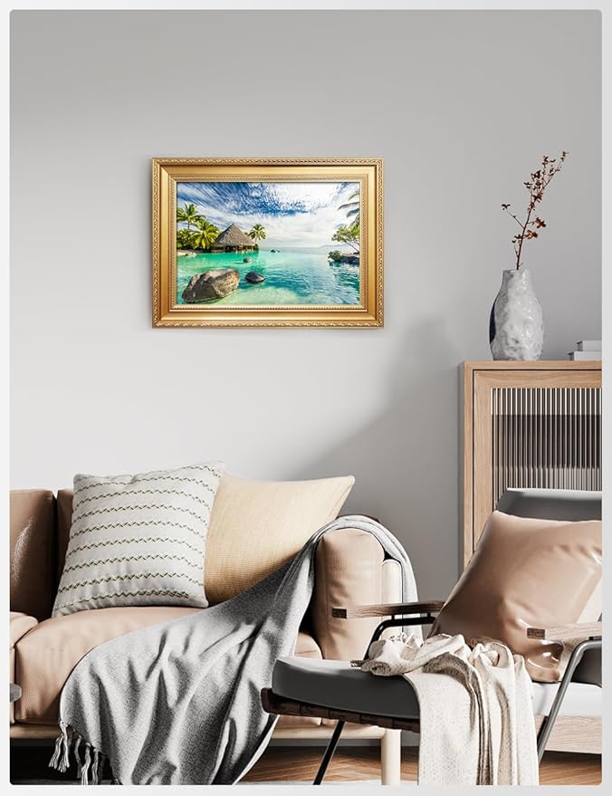 IPIC - "Tropical Memories Personalized Framed Wall Art, Custom Beach Canvas Print with Solid Wood Frame, A Personalized Gift with Name and Date for Couple, Wedding, or Anniversary