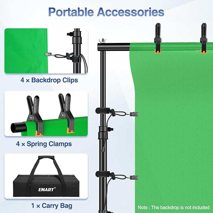 EMART 10x7.7ft Rolling Backdrop Stand with Wheels, Adjustable and Moveable Photo Backdrop Banner Stand for Studio Photography, Wedding, Party Decoration, Video Recording, Events Decoration